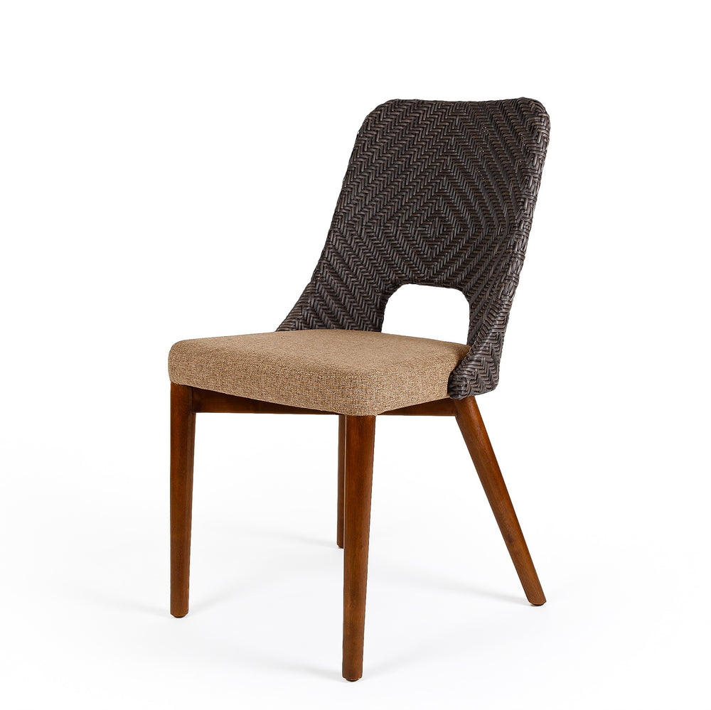 Block Cushion Wicker Dining Chair (dark brown)