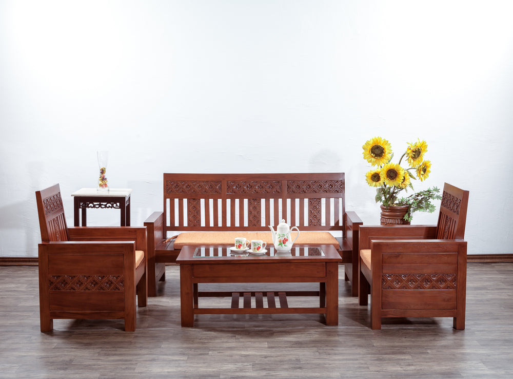 Koper Kotak Kawung Belt Teak Sofa Set