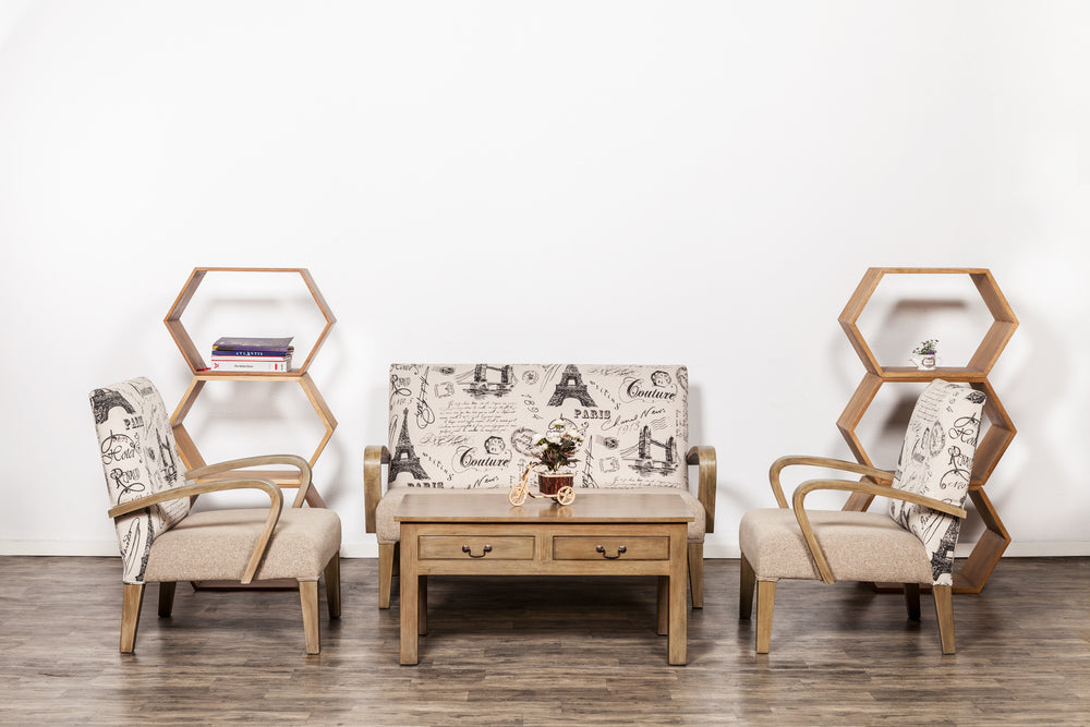 Luna Teak Upholstered Sofa Set